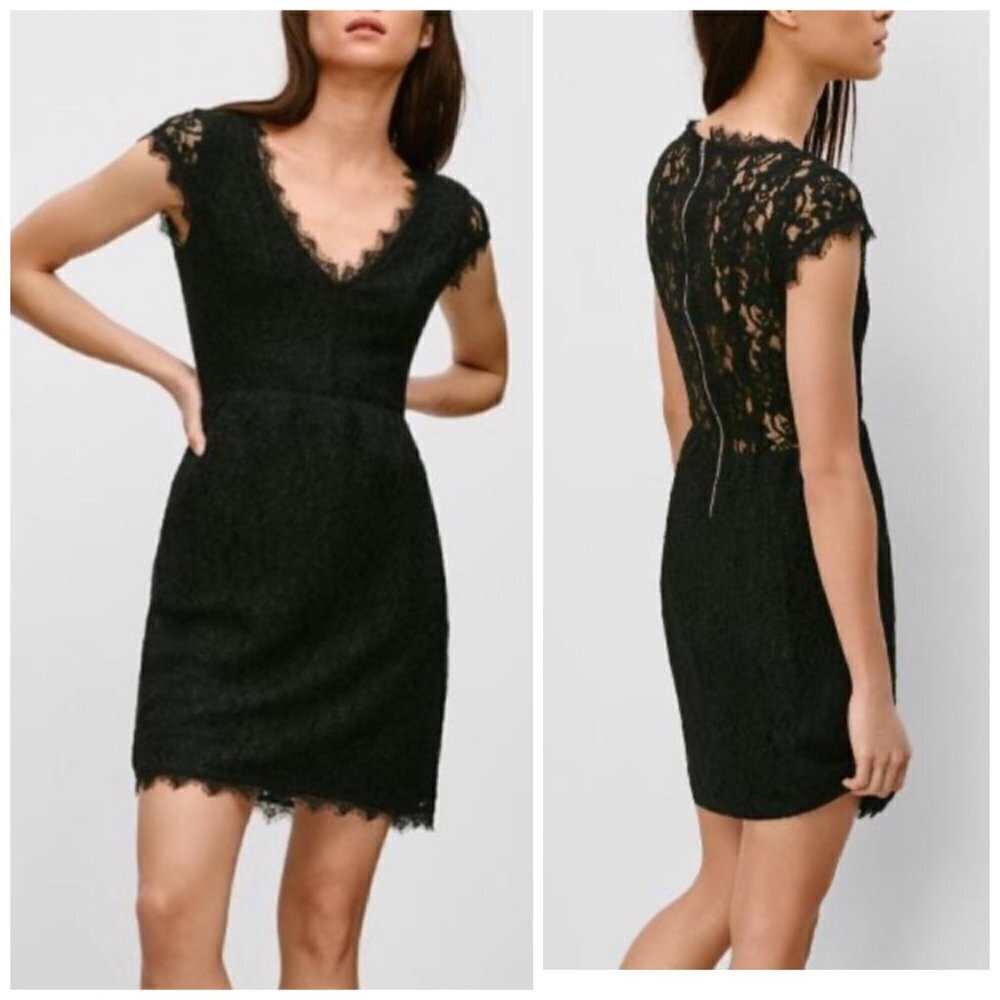 ARITZIA Babaton‎ Tobias Black Lace Short Sleeve V-Neck Dress Sz 4